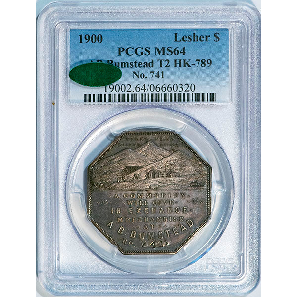 (9002) 1900 Lesher$ AB Bumstead T2 HK-789 Type No. 741 PCGS MS64 CAC