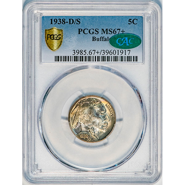 (3985) 1938-D/S 5C PCGS MS67+ CAC Buffalo slab