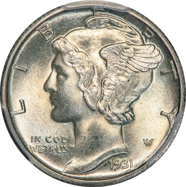 (4985) 1931-D 10C PCGS MS66FB CAC Mercury Dime obverse