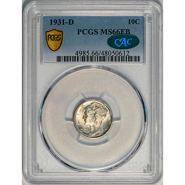 (4985) 1931-D 10C PCGS MS66FB CAC Mercury Dime slab
