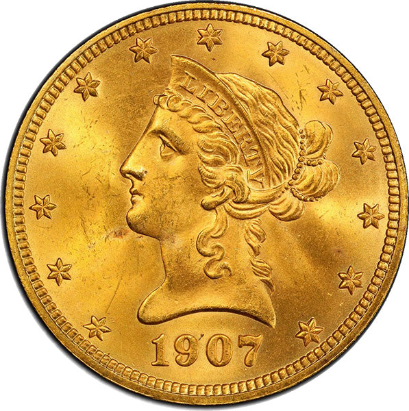 (8763) 1907 $10 PCGS MS65 Liberty obverse
