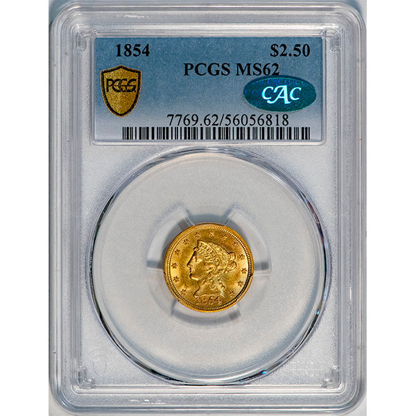 (7769) 1854 $2.50 PCGS MS62 CAC Liberty slab