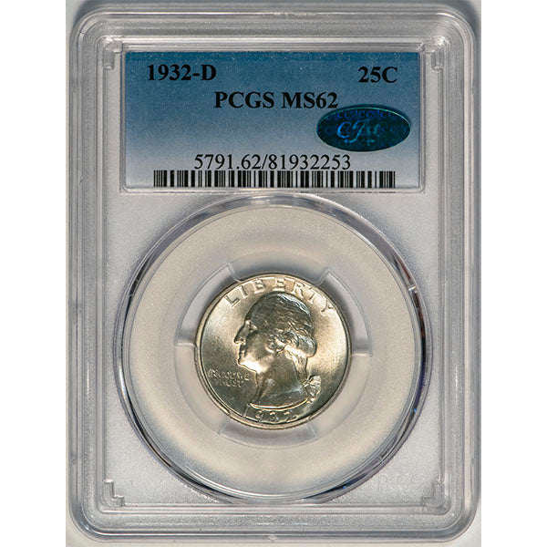 (5791) 1932-D 25C PCGS MS62 CAC