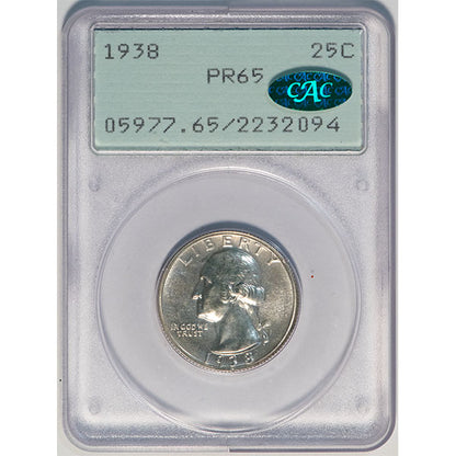 1938 25C PCGS PR65 CAC Washington Quarter slab