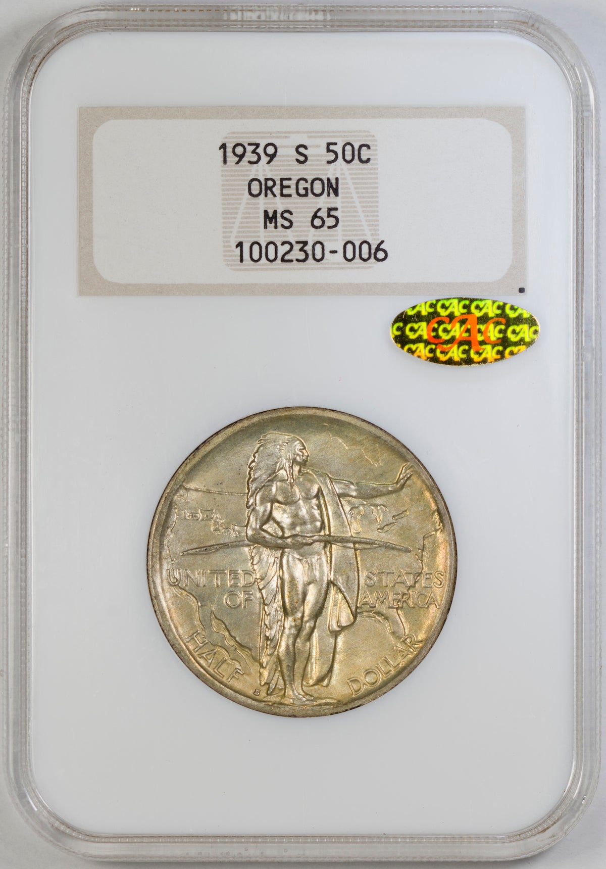 (9354) 1939-S 50C NGC MS65 Oregon Gold CAC