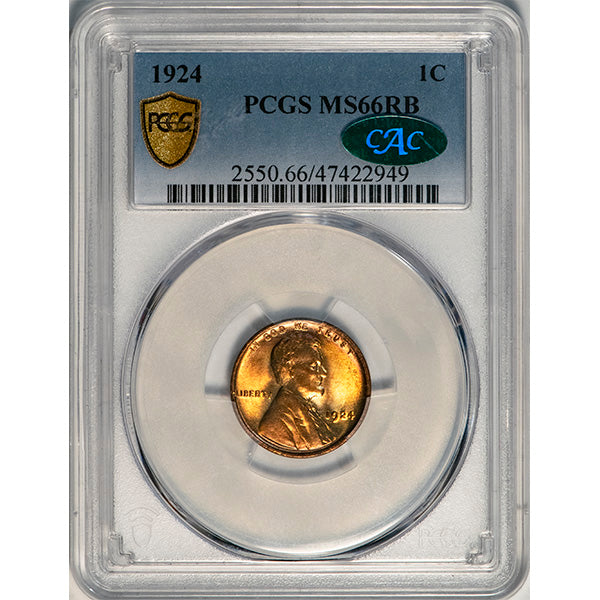 (2550) 1924 1C PCGS MS66RB CAC Lincoln slab