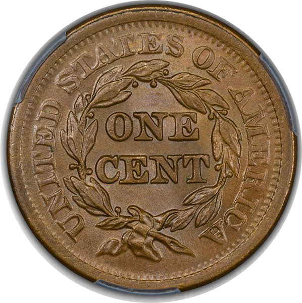 1851 1C CACG MS65BN CAC Coronet Head Cent reverse