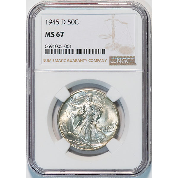 1945-D 50C NGC MS67 Walking Liberty Half Dollar slab