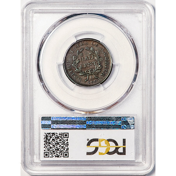 (1104) 1807 1/2C PCGS XF40 Draped Bust Half Cent reverse slab