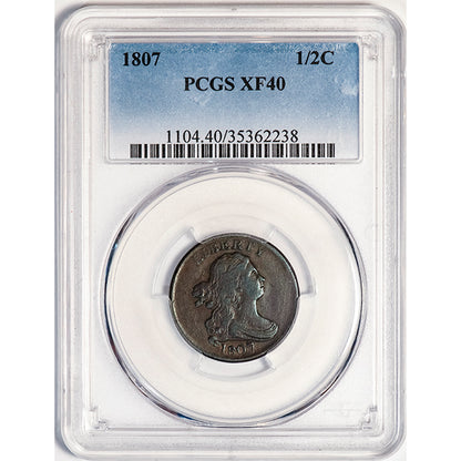 (1104) 1807 1/2C PCGS XF40 Draped Bust Half Cent slab