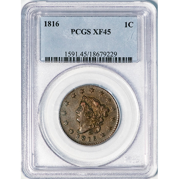 (1591) 1816 1C PCGS XF45 Coronet Head Cent slab