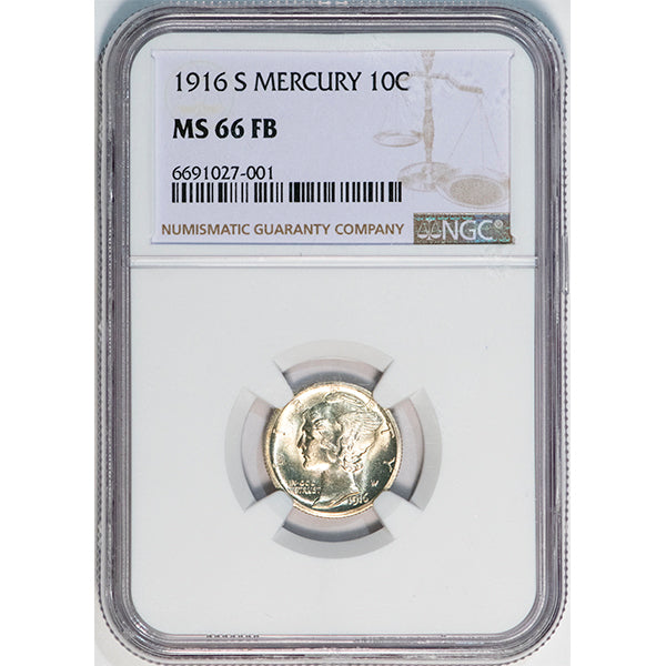 (4909) 1916-S 10C Mercury NGC MS66FB