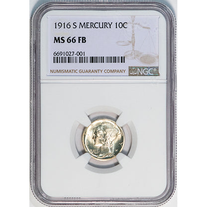 (4909) 1916-S 10C Mercury NGC MS66FB