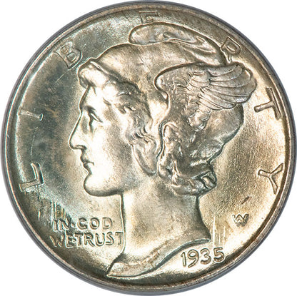 1935 10C PCGS MS66FB Mercury Dime Full Band old holder obverse