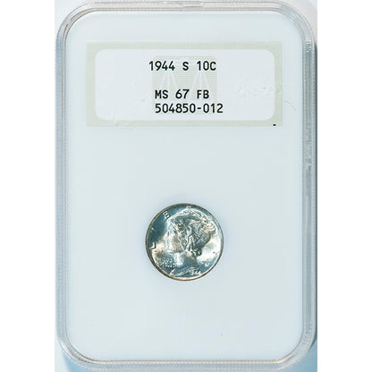 1944-S 10C MS67FB Mercury Dime old holder slab