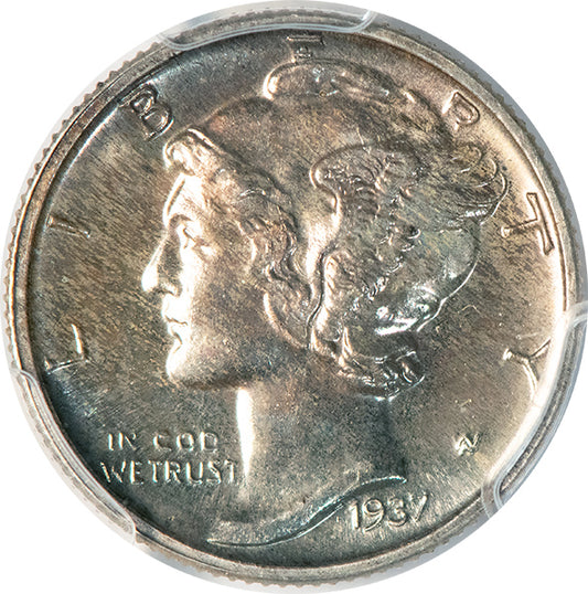 1937 10C PCGS PR67 Mercury Dime obverse