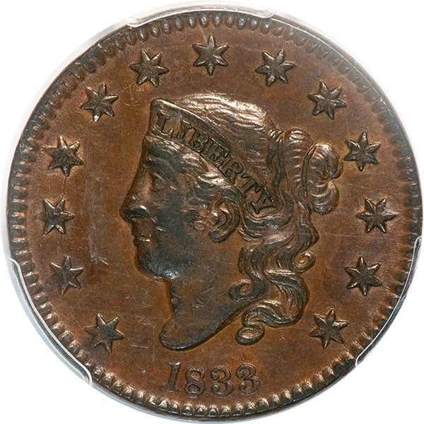 1833 1C PCGS XF45 Coronet Head Cent Obverse