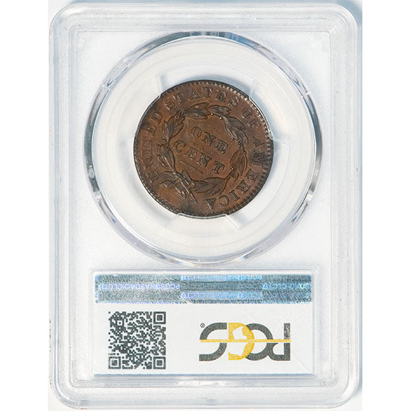 1833 1C PCGS XF45 Cornet head cent reverse slab