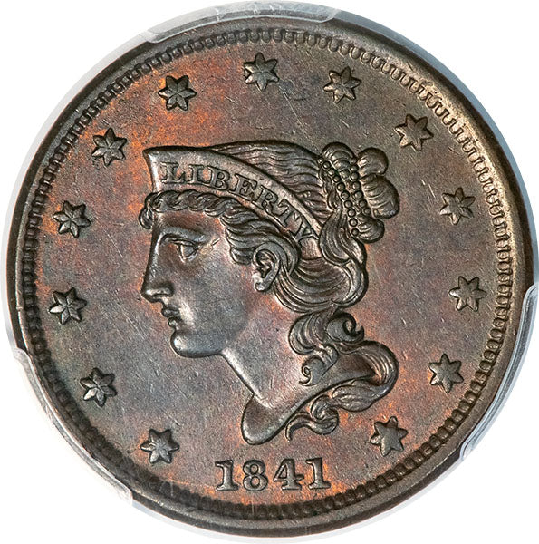 1841 1C PCGS AU58 Coronet Head Cent obverse