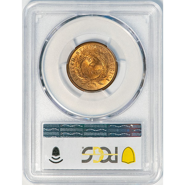 1864 2C Large Motto PCGS MS64+RB CAC Shield Two Cents reverse slab