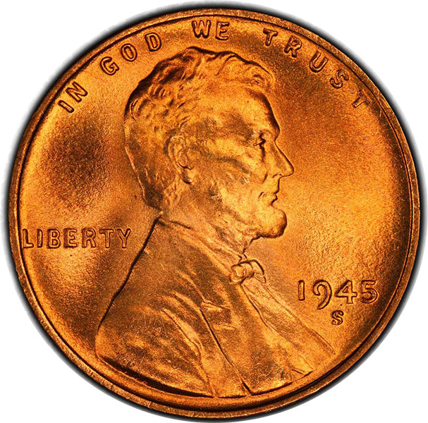 1945-S 1C PCGS MS67+RD CAC Lincoln Cent obverse