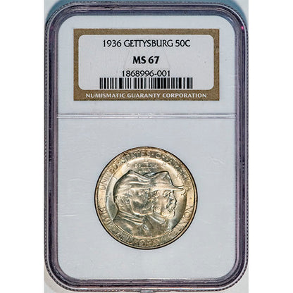 (9305) 1936 50C NGC MS67 Gettysburg slab