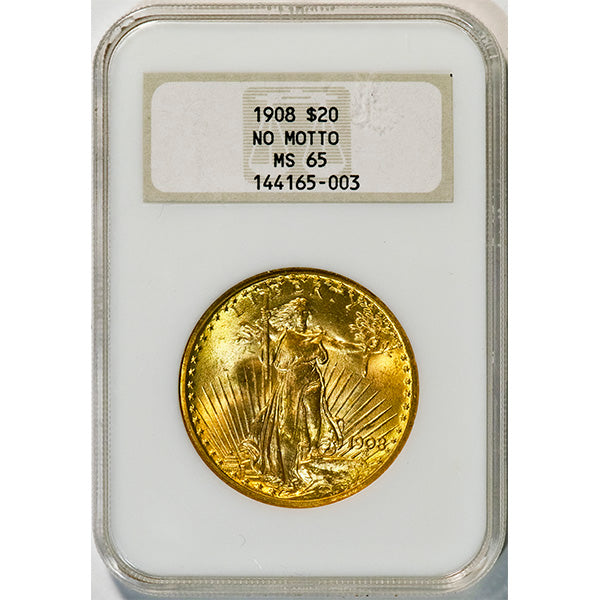 (9142) 1908 $20 No Motto NGC MS65