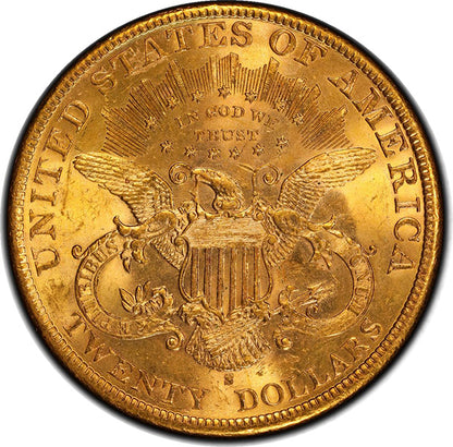 1899-S $20 PCGS MS64+ CAC Liberty Head reverse