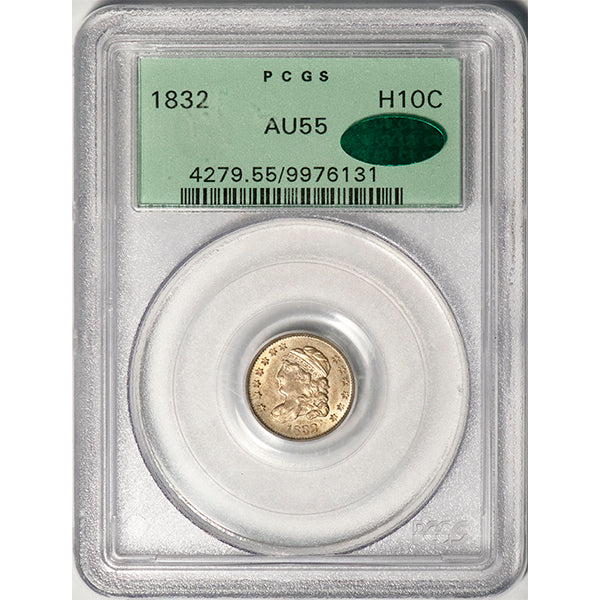 (4279) 1832 H10C PCGS AU55 CAC Old Holder Bust Half Dime slab