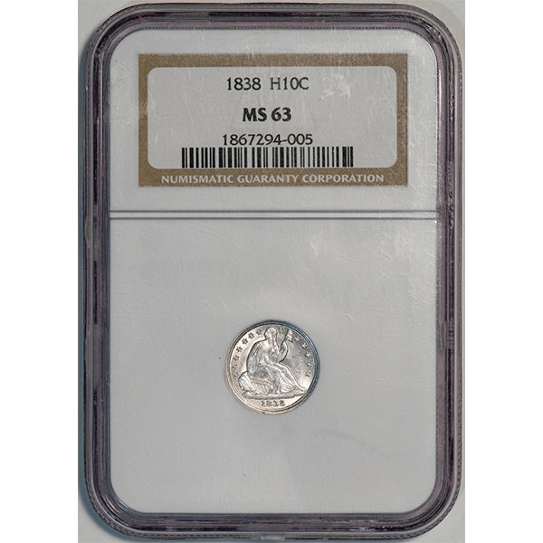 (4317) 1838 H10C NGC MS63 Liberty Seated Half Dime slab