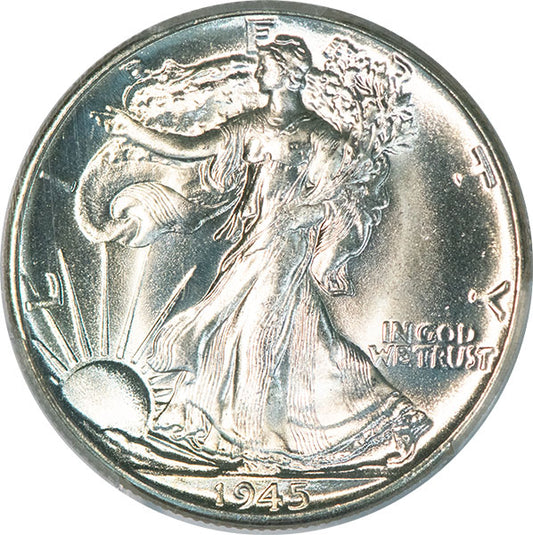 1945 50C PCGS MS67 Walking Liberty Half Dollar obverse