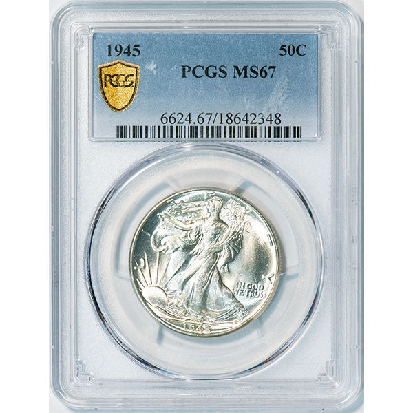 1945 50C PCGS MS67 Walking Liberty Half Dollar slab