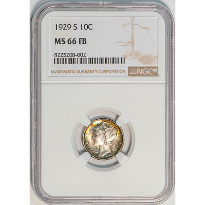 (4977) 1929-S 10C NGC MS66FB Mercury slab