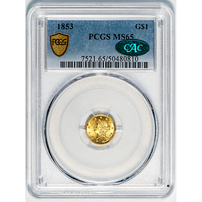 (7521) 1853 G$1 PCGS MS65 CAC