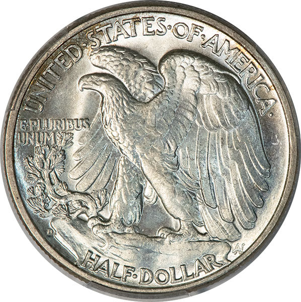 1938-D 50C PCGS MS65+ CAC Walking Liberty half dollar reverse