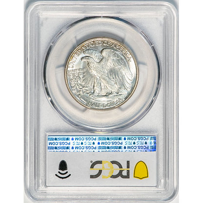 1938-D 50C PCGS MS65+ CAC Walking Liberty half dollar reverse slab