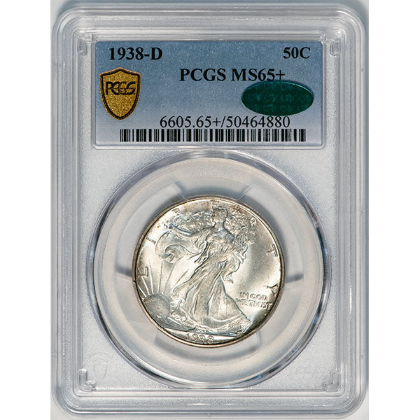 1938-D 50C PCGS MS65+ CAC Walking Liberty half dollar slab