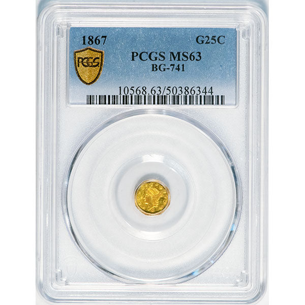 1867 G25C BG-741 PCGS MS63 California Fractional Gold slab