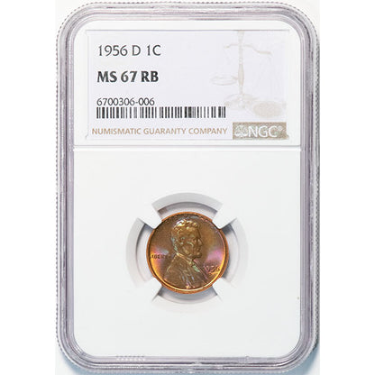 1956-D 1C NGC MS67RB Lincoln Cent slab