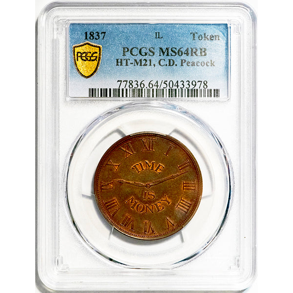 1837 Token PCGS MS64RB Peacock slab