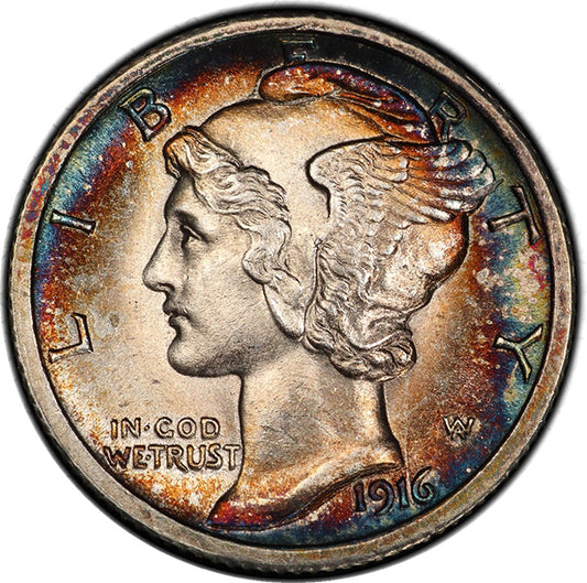 (4907) 1916-D 10C PCGS MS64FB CAC