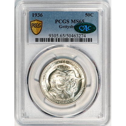 1936 50C Gettysburg PCGS MS65 CAC Silver Commemorative slab