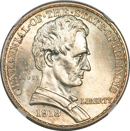 1918 Lincoln-Illinois 50C NGC MS66 Silver Commemorative obverse