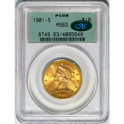 (8746) 1901-S $10 PCGS MS63 CAC Liberty slab