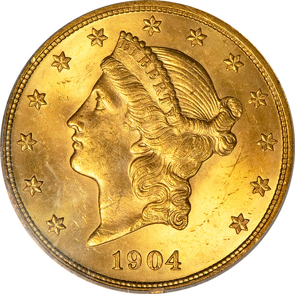 (9045) 1904 $20 PCGS MS63 CAC Old Holder Liberty Head obverse