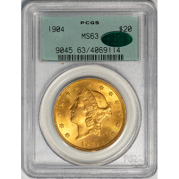 (9045) 1904 $20 PCGS MS63 CAC Old Holder Liberty Head slab