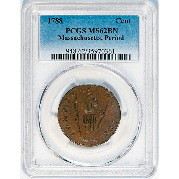 (0948) 1788 Cent Massachusetts, Period PCGS MS62BN ***