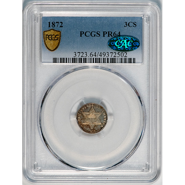 1872 3CS PCGS PR64 CAC Star Three Cent Silver slab