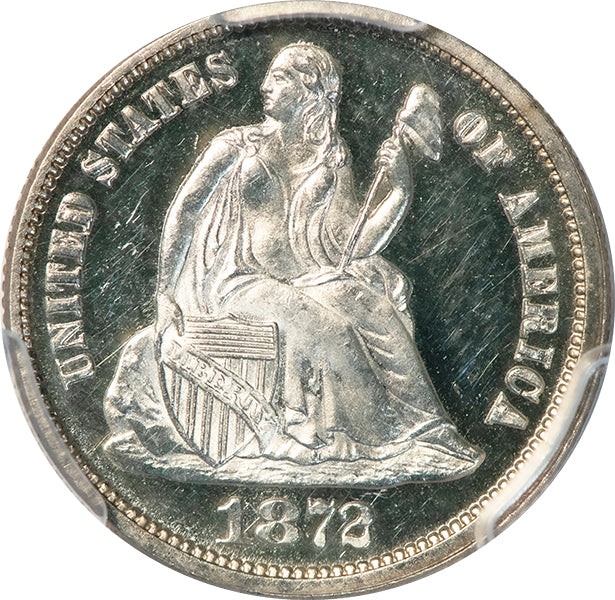 (4670) 1872 10C PCGS PR63CAM CAC Liberty Seated Dime obverse