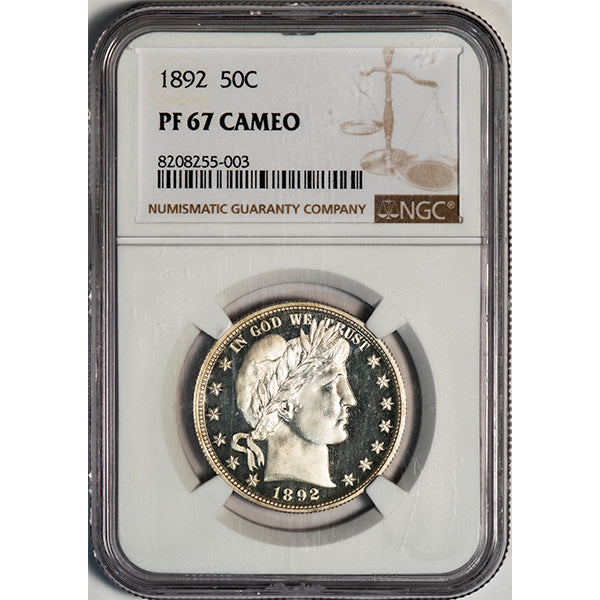 (6540) 1892 50C NGC PF67CAM Barber Half slab